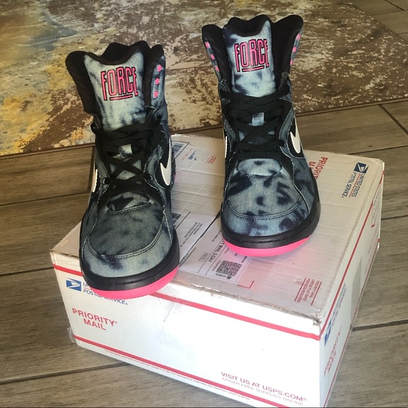 New W/O Box Nike Command Air Force Acid Wash Bleached Denim Retro High Tops - Picture 4 of 10